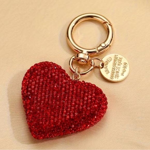Accessories - New double sided red rhinestone heart purse keychain